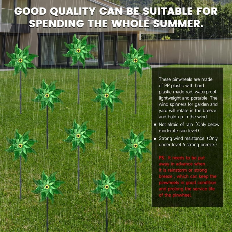 DECEED 10 PCS Reflective Pinwheels for Yard and Garden Bird Devices Pre-Installed Sparkly Wind Spinner Deterrent to Scare Birds Away from Yard Patio Farm (Green) - Image 4